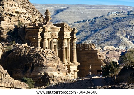 Petra - Nabataeans capital city (Al Khazneh) , Jordan. Monastery tomb extreme telephoto lens detail - shot with extender. Roman Empire period.