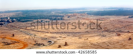 Ancient Roman time town in Palmyra (Tadmor), Syria. Greco-Roman & Persian Period. Oasis panorama