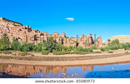 Fortified City (Ksar) with Mud Houses in the Kasbah Ait Benhaddou near Ouarzazate, Morocco. Souss-Massa-DraÃ¢ region. Ounila River. UNESCO World Heritage Site since 1987