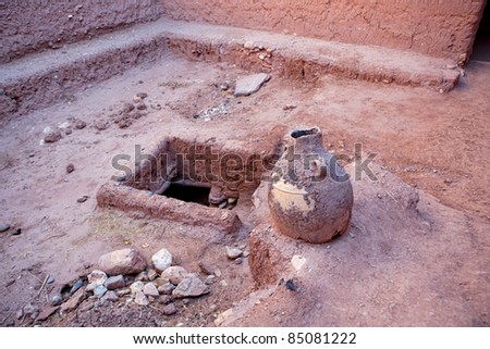 archaeological site - Interior of Fortified City (Ksar) with Mud Houses in the Kasbah Ait Benhaddou near Ouarzazate, Morocco. Souss-Massa-DraÃ¢ region. UNESCO World Heritage Site since 1987