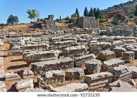 Roman ruins sorting by archeologists in Ephesus (Efes) from Roman time in Turkey.