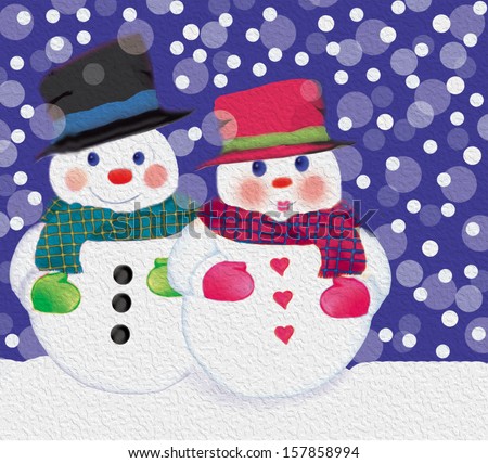 Snow man and woman Christmas Snow Scene original art painting