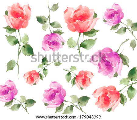 flowers rose watercolor original pattern seamless design