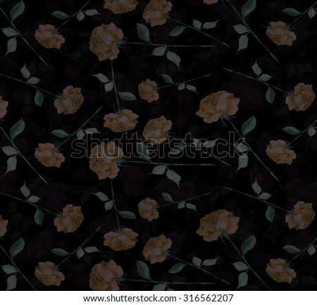 flowers rose watercolor original pattern seamless design  Black Background