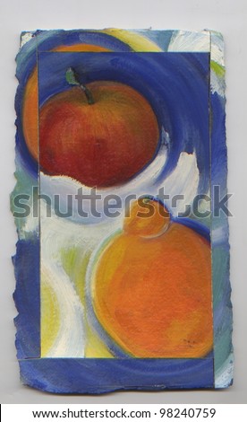 fruit apple and orange  oil painting original art