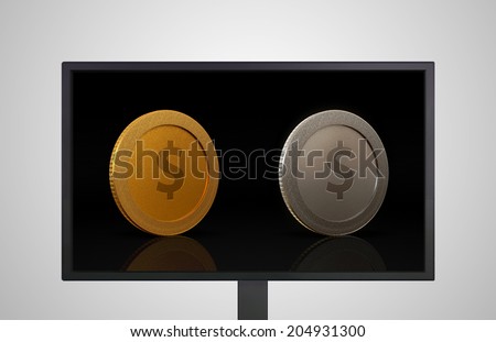 digital currency image is show on monitor display representing the software-based payment system from internet concept