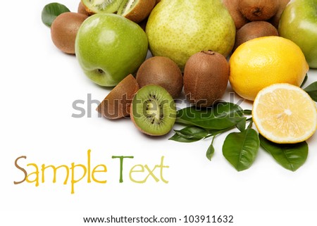 Fresh fruit. Kiwi and lemon isolated on a white background.