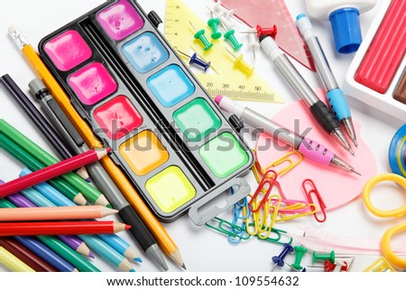 office and student accessories isolated over white background. Back to school concept.