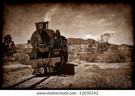 grunge sepia brown image of an old steam train