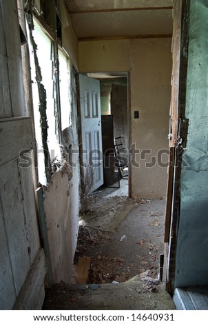 interior of an old abandoned and rundown house