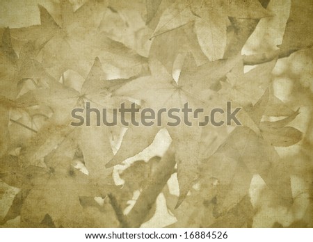 large old paper or parchment background texture with autumn or fall leaves