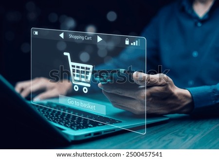 Image, Stock Photo Shopping online with a notebook on a pink background
