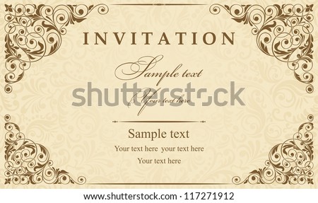 Invitation Cards In An Old-Style Gold Stock Vector 117271912 : Shutterstock