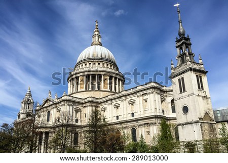 St. Paul cathedral with blue sky, London, UK
