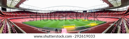 LONDON, UK - APRIL 16, 2015: Panorama of Emirate stadium, the home of Arsenal football club in London. the Emirates is the third-largest football stadium in England after Wembley and Old Trafford.