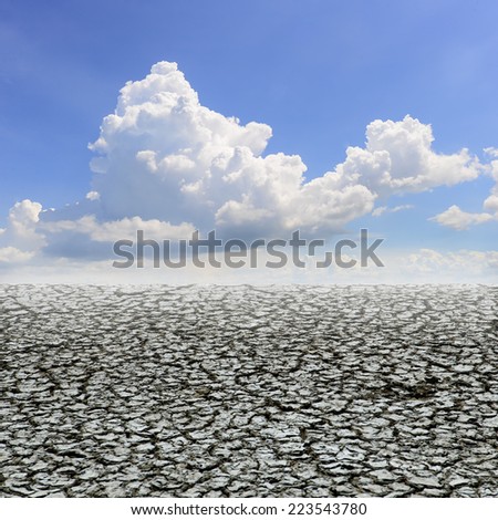 Drought land against a blue sky with clouds