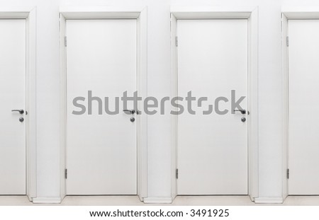 Endless doors. White closed doors. Picture can be looped simply.