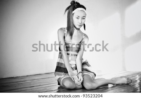 Young asian woman portrait. Black and white.