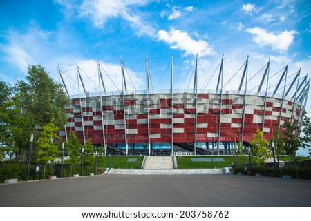 WARSAW, POLAND - JULY 5 ,2014: Polish National Stadium Stadium on July 5 2014. Stadium was build for EURO 2012 Football Championship and hosted the opening match for this event.