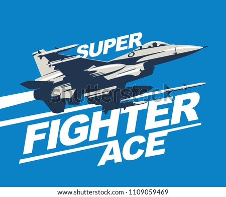 Military plane fired a missile. Fighter jet vector illustration. 
