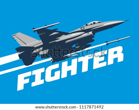 Military plane fired a missile. Fighter jet vector illustration. 