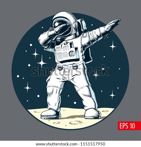 Dabbing astronaut on the moon, vector illustration.
