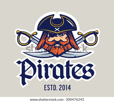 Pirate captain head and two swords mascot, logo template