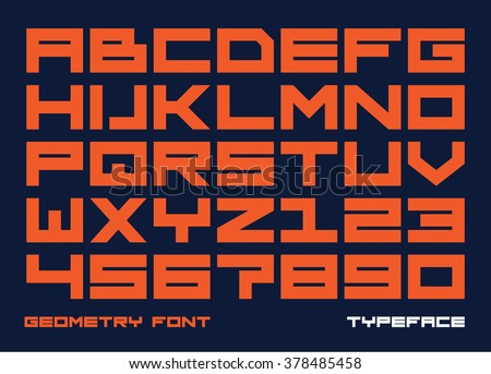 Square contemporary monospaced font, letters and numbers. Vector illustration.