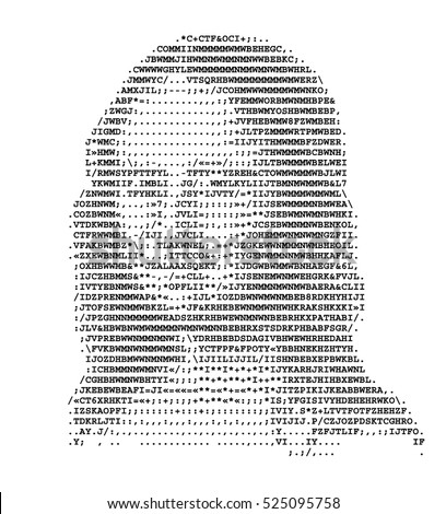 Mona Lisa stylized portrait ASCII art original version. Code. Vector illustration.