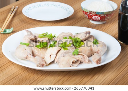 steamed chicken with ginger sauce and thick soy sauce
