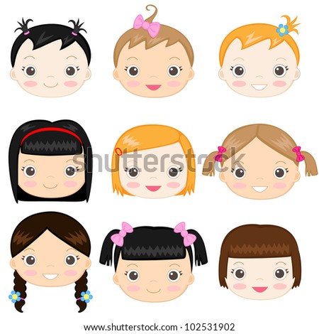 Happy Baby Girl'S Faces Stock Vector Illustration 102531902 : Shutterstock