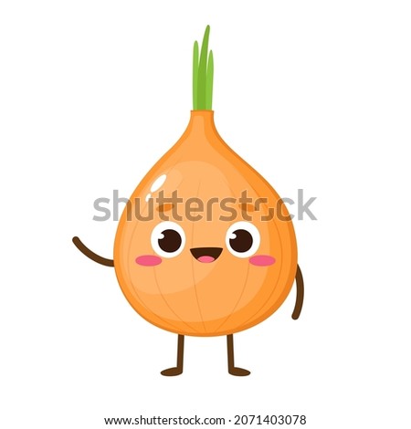 Similar – Image, Stock Photo Funny, laughing cartoon onion figure, isolated in front of a white background holding an empty sign in his hand and thumbs up