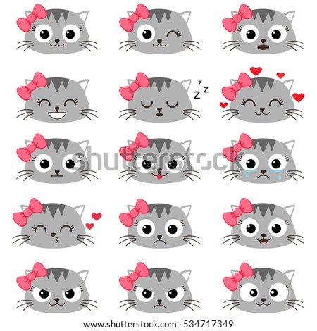 Set of cute cartoon cat with various emotions