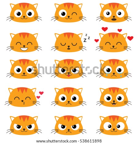 Cute cartoon cats with different emotions. Vector set of emoji and emoticons