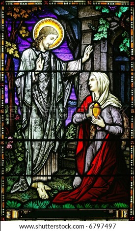 stained glass of the risen Christ