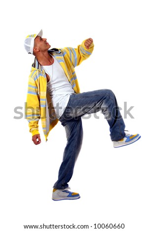 Break-Dancer Young Man With Clothes In Hip-Hop Style Showing A Dance ...