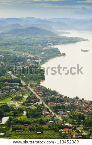 Beautiful street view along Mekong river from above