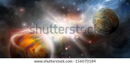 other planets worlds in distant worlds of space on the background of the flash star