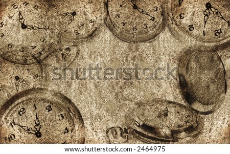 Dried, warm colours background with antique clocks.