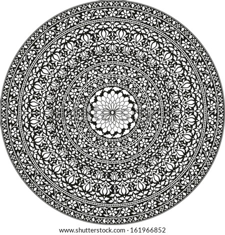 Indian Traditional Pattern Of Black And White - Flower Mandala Stock ...