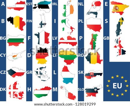 Vector of maps of the 27 members of the European Union with national maps.