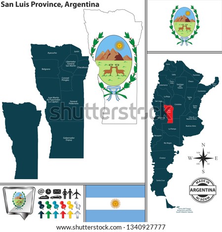 Vector map of San Luis province and location on Argentinian map