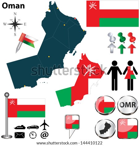 Vector of Oman set with detailed country shape with region borders, flags and icons