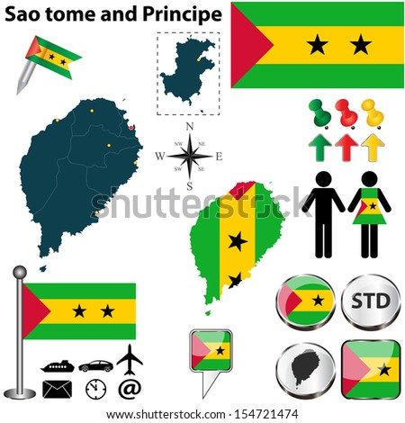 Vector of Sao tome and Principe set with detailed country shape with region borders, flags and icons