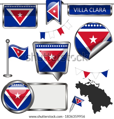 Glossy badges of flag of Villa Clara, Cuba. Vector image