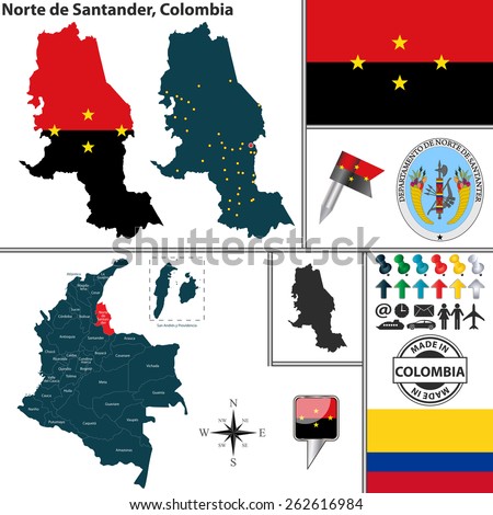 Vector map of region of Norte de Santander with coat of arms and location on Colombian map