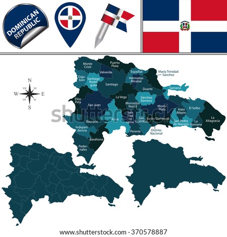 Vector map of Dominican Republic with named provinces and travel icons