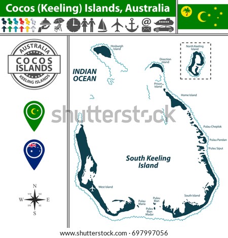 Vector of Cocos (Keeling) Islands in the Indian Ocean. External Territory of Australia.
