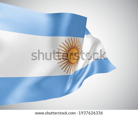 Argentina, vector flag with waves and bends waving in the wind on a white background.