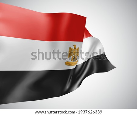 Egypt, vector flag with waves and bends waving in the wind on a white background.